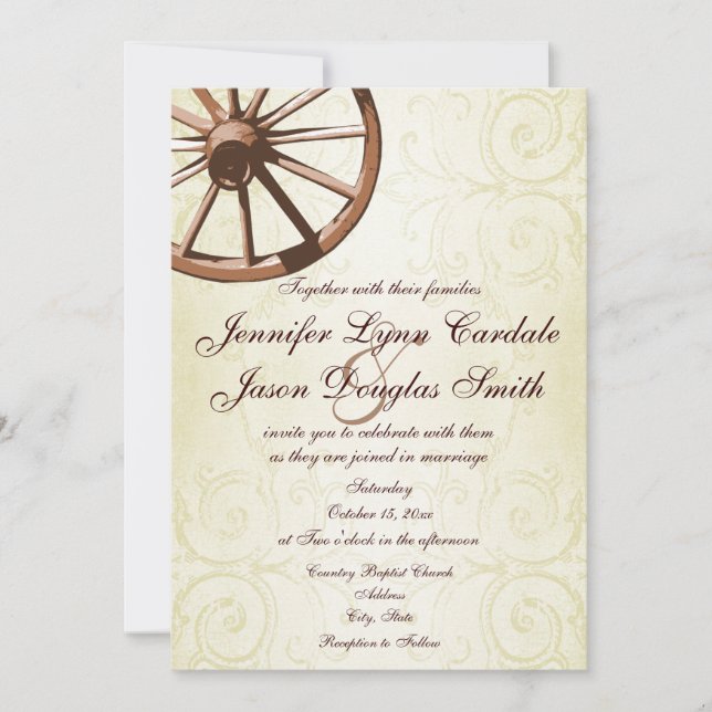 Country Western Wagon Wheel Wedding Invitation (Front)