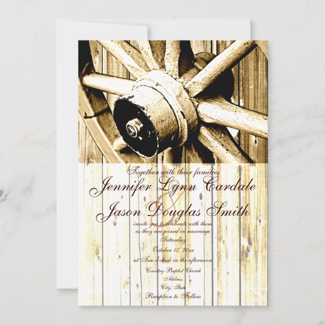 Country Western Wagon Wheel Wedding Invitations (Front)