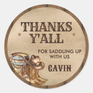 Country Western Wanted Cowboy Birthday Party Classic Round Sticker
