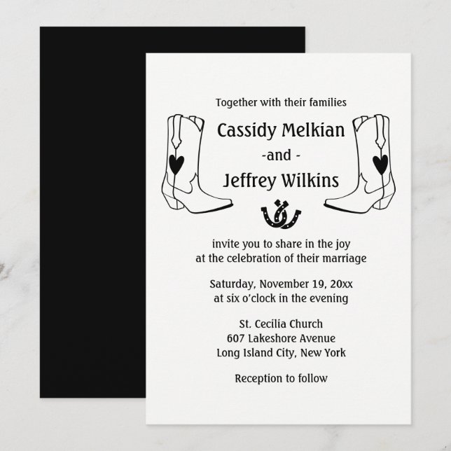 Country Western Wedding Cowboy Boots Farm Rustic Invitation (Front/Back)