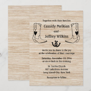 Country Western Wedding Cowboy Boots Rustic Wood Invitation