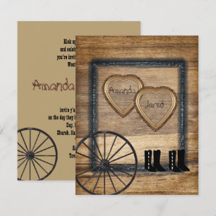 Country Western Wedding Invitation, Wagon Wheel Invitation