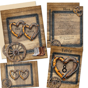 Country Western Wedding Twig Frame Wagon Wheel  Menu