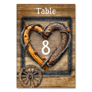 Country Western Wedding Twig Frame Wagon Wheel  Table Number