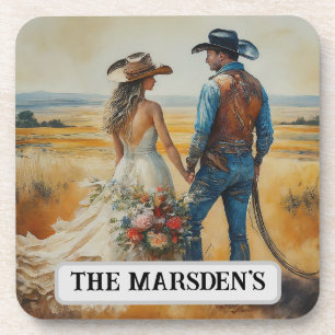 Country Western Wedding Watercolor Coaster