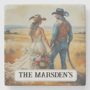 Country Western Wedding Watercolor Stone Coaster