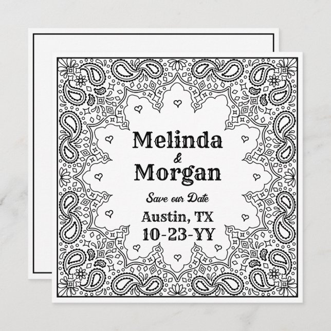 Country Western Wedding White Bandanna Save The Date (Front/Back)
