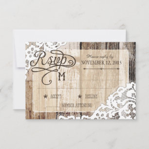 Country Western Wood Lace Rustic RSVP Card