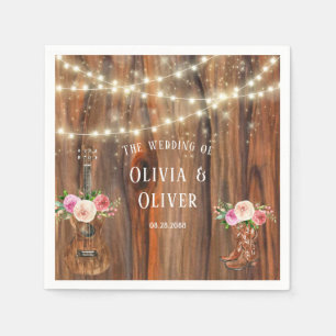 Country Western Wood Lights Violin Wedding Napkin