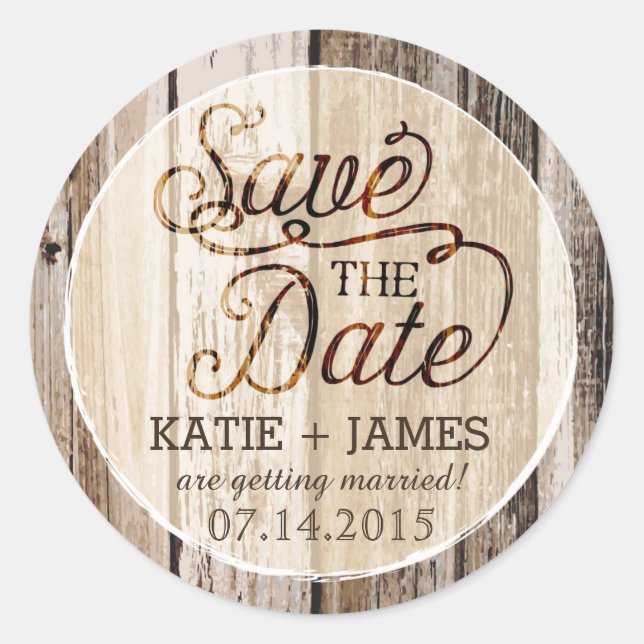 Country Western Wood Rustic Save the Date Label (Front)