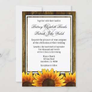 Country Western Wood Sunflower Wedding Invitations