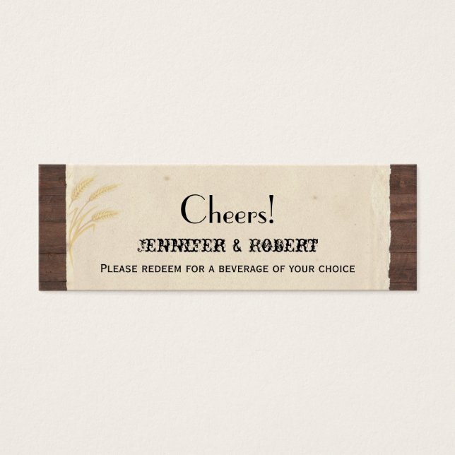 Country Wheat Grass Wedding Drink Tickets (Front)