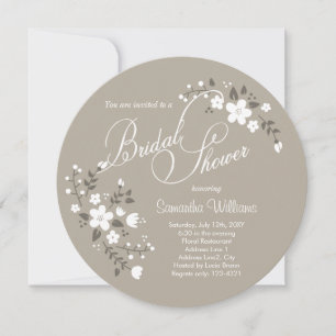 Country White Floral Bridal Shower Circle Invite