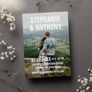 Country white script typography photo wedding invitation