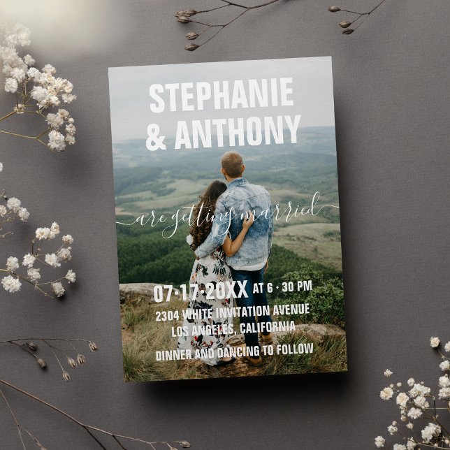 Country white script typography photo wedding  invitation (Country white script typography photo wedding)