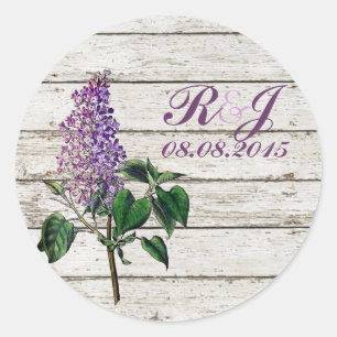 country whitewashed barn wood purple lilac wedding classic round sticker