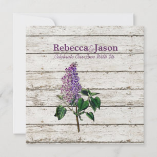 country whitewashed barn wood purple lilac wedding invitation