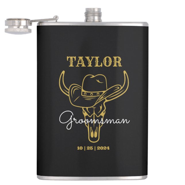 Country Wild West Cowboy Personalised Groomsmen Hip Flask (Opened)