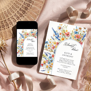 Country Wildflower Arch Wedding Rehearsal Dinner Invitation
