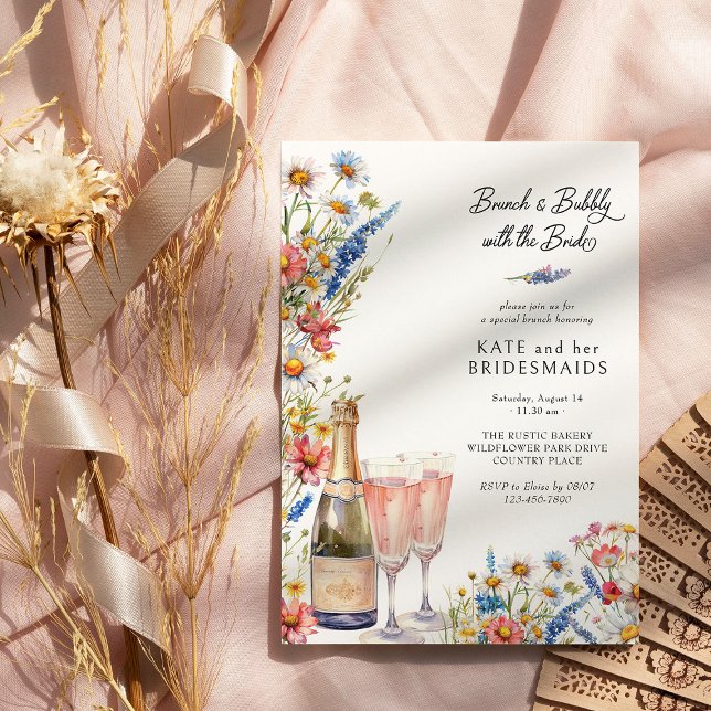 Country Wildflower Bridesmaids Brunch and Bubbly Invitation (Brunch + Bubbly with Bride Invite from the Country Wildflower Wedding Collection by Darling & May)
