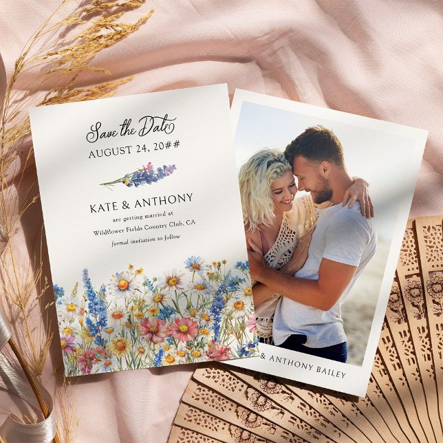 Country Wildflower Engagement Photo Wedding Save The Date (Save the Date with Photo from the Country Wildflower Wedding Collection by Darling & May)