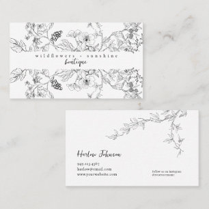 Country Wildflower Floral Botanical Line Drawing  Business Card