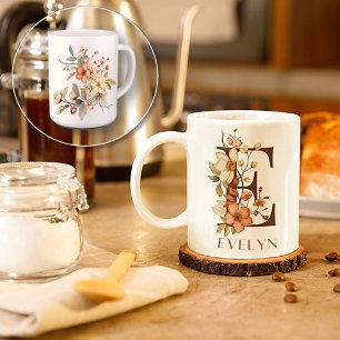 Country Wildflower Monogram Letter E Coffee Mug