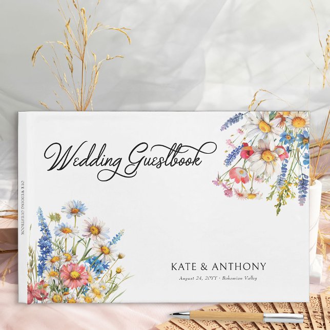 Country Wildflower Multi-Colour Floral Wedding Guest Book (Wedding Guestbook from Country Wildflower Wedding Collection by Darling & May)