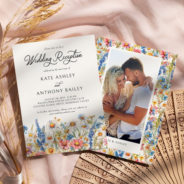 Country Wildflower Photo Wedding Reception Only Invitation (Wedding Reception Invitation with photo from Country Wildflower Wedding Collection by Darling & May)