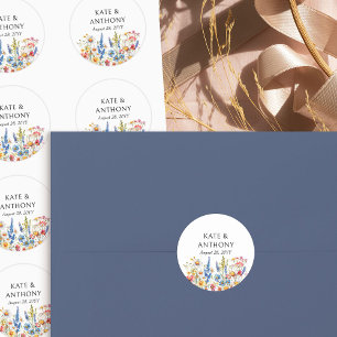 Country Wildflower Pretty Floral Wedding Classic Round Sticker