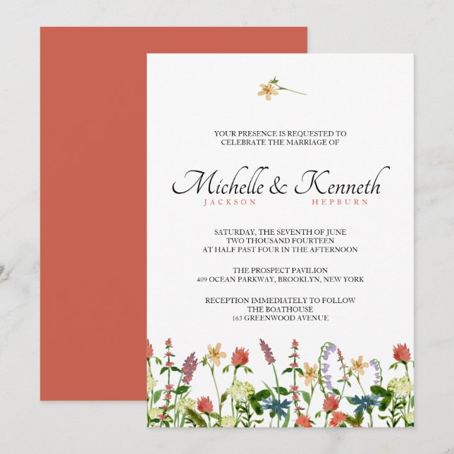 Country Wildflower Wedding Invitation (Front/Back)