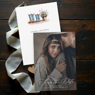 Country Wildflowers Boots Photo Rustic Wedding Save The Date