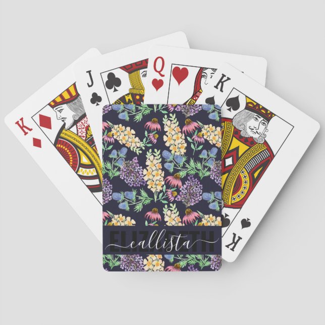 Country Wildflowers Floral Watercolor Monogram Playing Cards (Back)