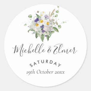 Country Wildflowers Greenery Posy Wedding Favour Classic Round Sticker