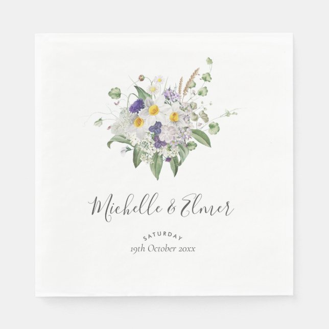 Country Wildflowers Greenery Posy Wedding Napkin (Front)