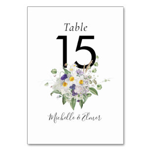 Country  Wildflowers Greenery Posy Wedding Table Number