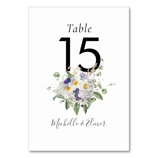 Country  Wildflowers Greenery Posy Wedding Table Number (Front)