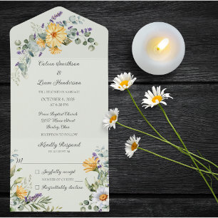 Country Wildflowers on Pale Green All In One Invitation