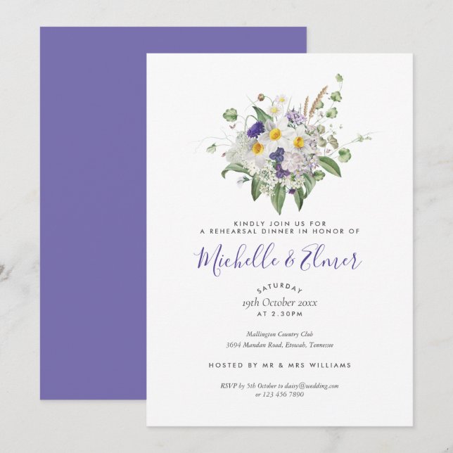 Country Wildflowers Posy Rehearsal Dinner Invitation (Front/Back)