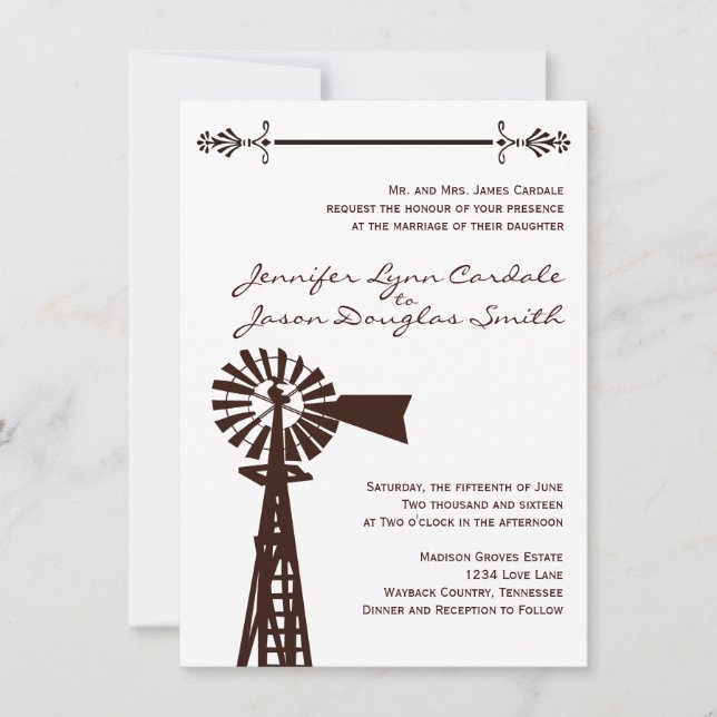 Country Windmill Rural Rustic Wedding Invitations (Front)