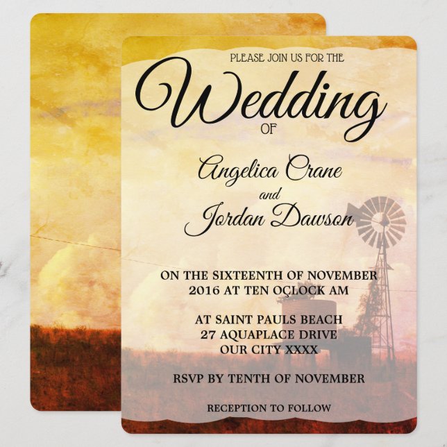Country Windmill Rustic Wedding Invite (Front/Back)