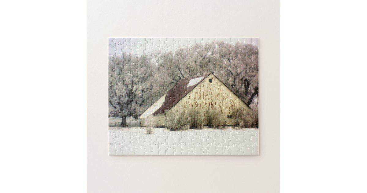 Country Winter Barn in Christmas Snow Photograph Jigsaw Puzzle | Zazzle