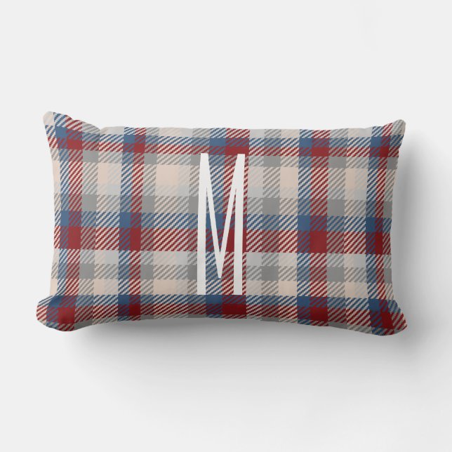 Country Winter Berry Hues Plaid Lumbar Cushion (Front)