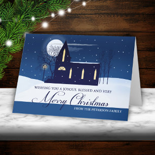 Country Winter Church Merry Christmas Card