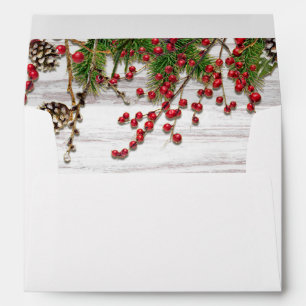 Country Winter Holiday Berries & Pine Cone Wedding Envelopes