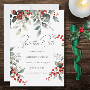 Country Winter Holly Save The Date