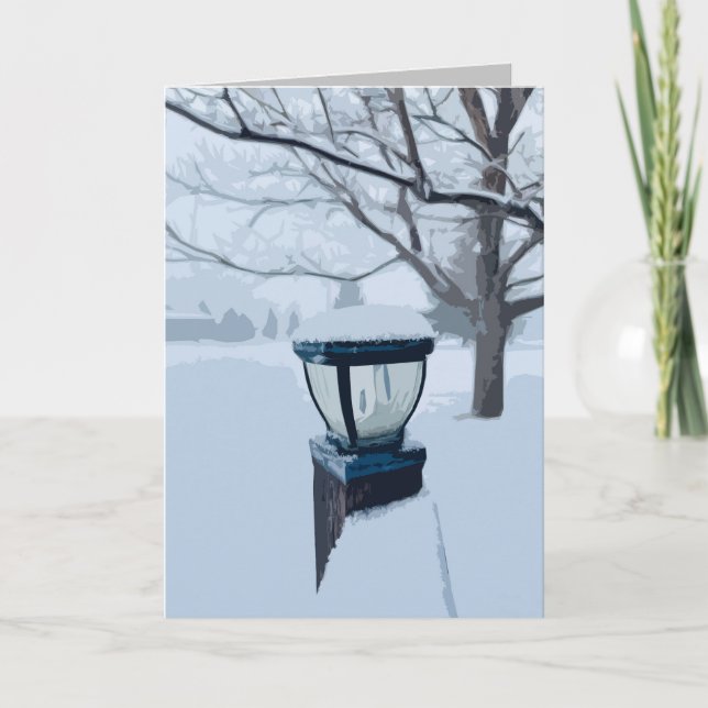 Country winter landscape snow scene with lamp post note card (Front)