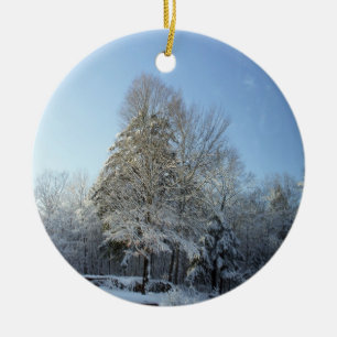 Country Winter Morning Pine Tree Scenes Ceramic Tree Decoration