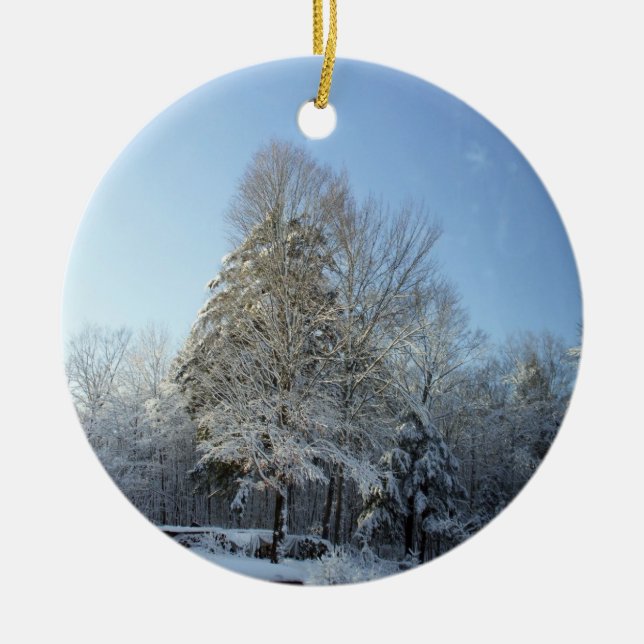 Country Winter Morning Pine Tree Scenes Ceramic Tree Decoration (Front)
