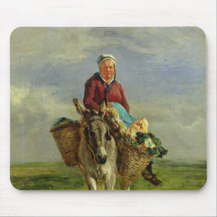 Country Woman Riding a Donkey Mouse Mat